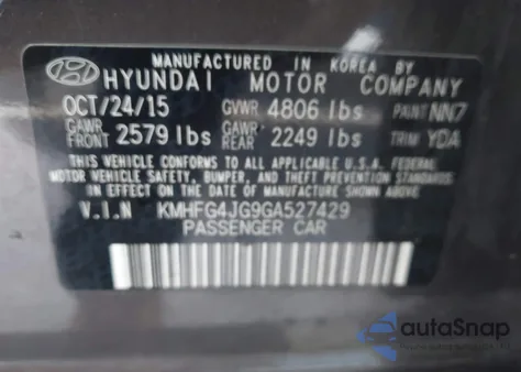 2016 Hyundai Azera from USA, damaged, VIN KMHFG4JG9GA527429